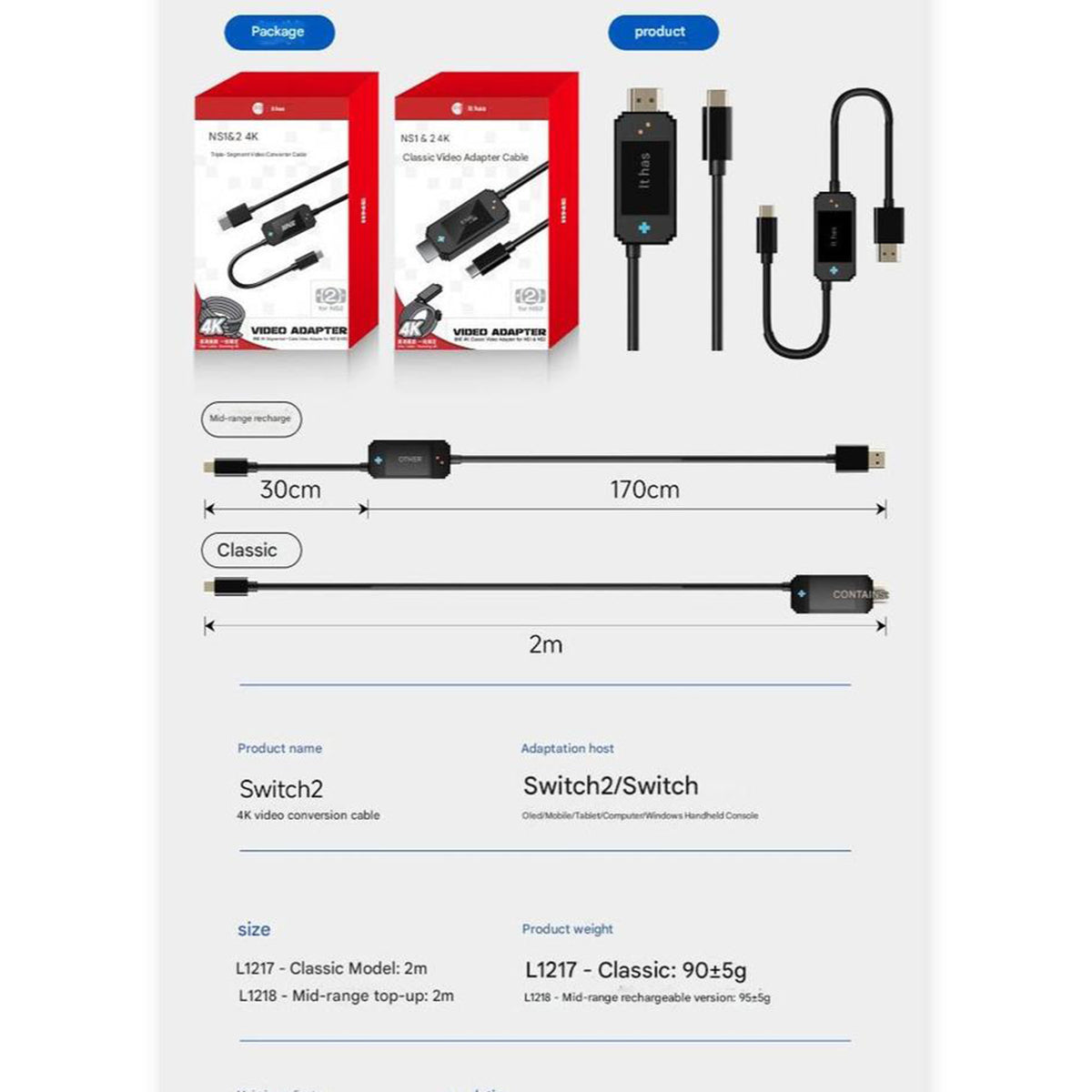IINE 4K Classic Video Adapter for Nintendo Switch / Nintendo Switch 2 