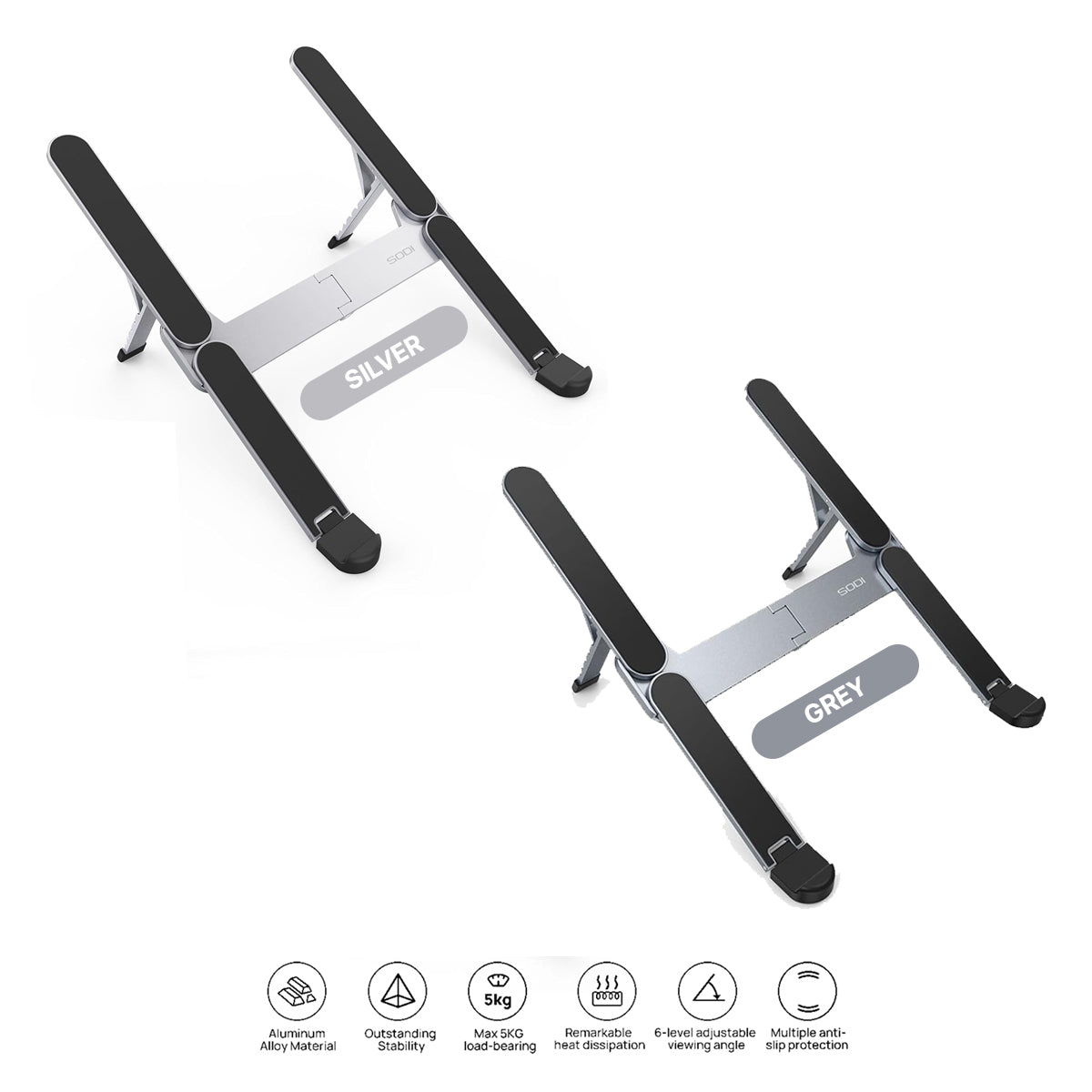 SODI 314 Ultra Compact Foldable Portable Laptop Stand (Grey, Silver)