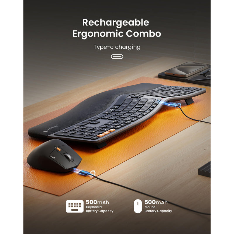 ProtoArc EKM01 Plus Dual Mode Full Size Ergonomic Keyboard Mouse Combo