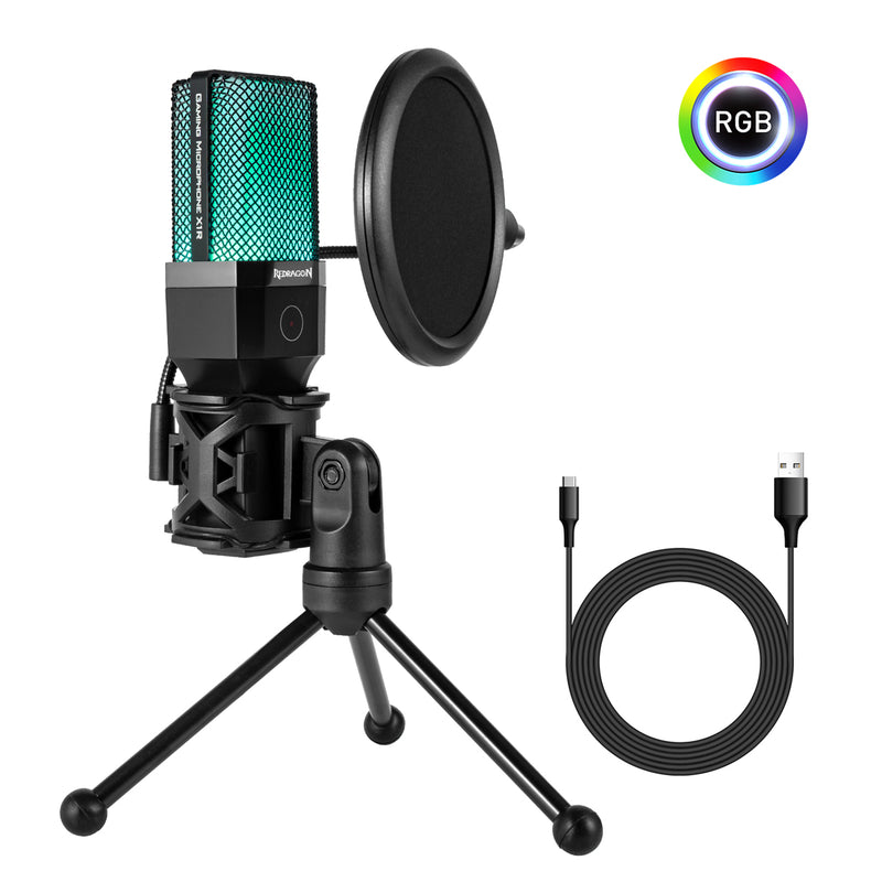 Redragon GM212 Adne RGB USB Streaming Microphone with Pop Filter Tripod