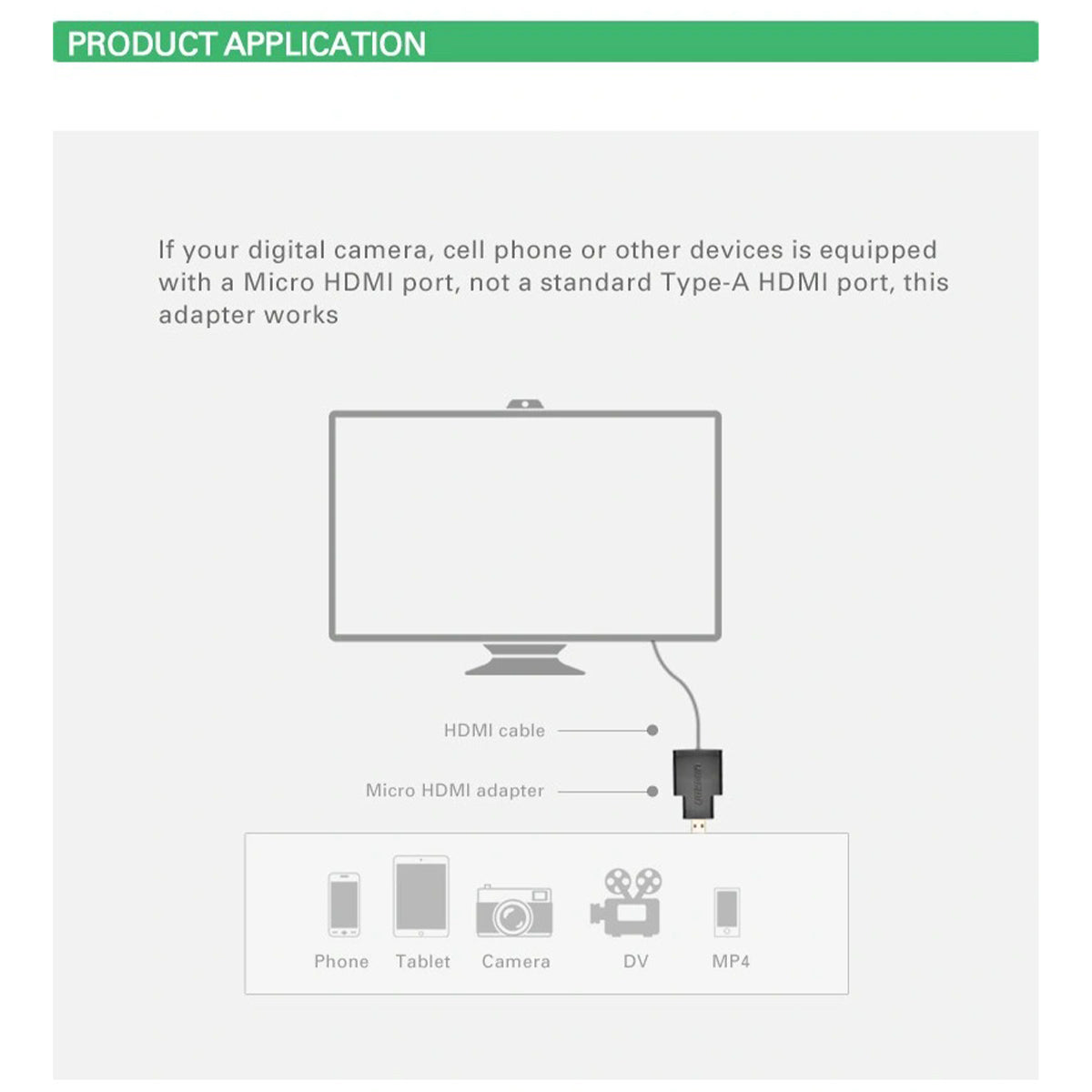 Ugreen Micro HDMI Male to HDMI Female Adapter (Black) (20106/20106)