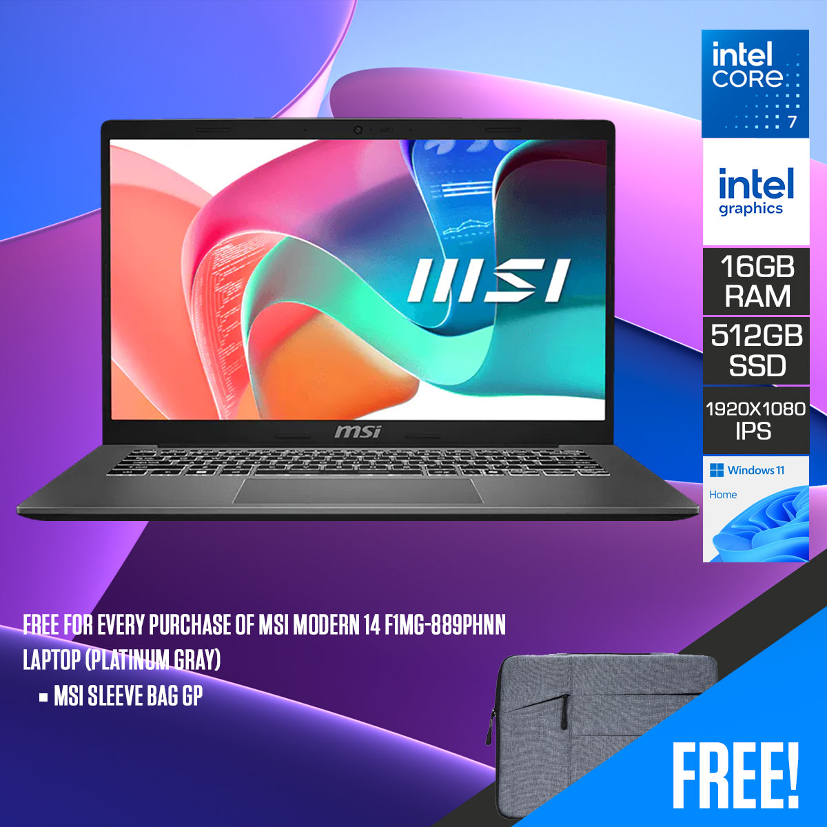 MSI Modern 14 F1MG-889PHNN Laptop (Platinum Gray) 