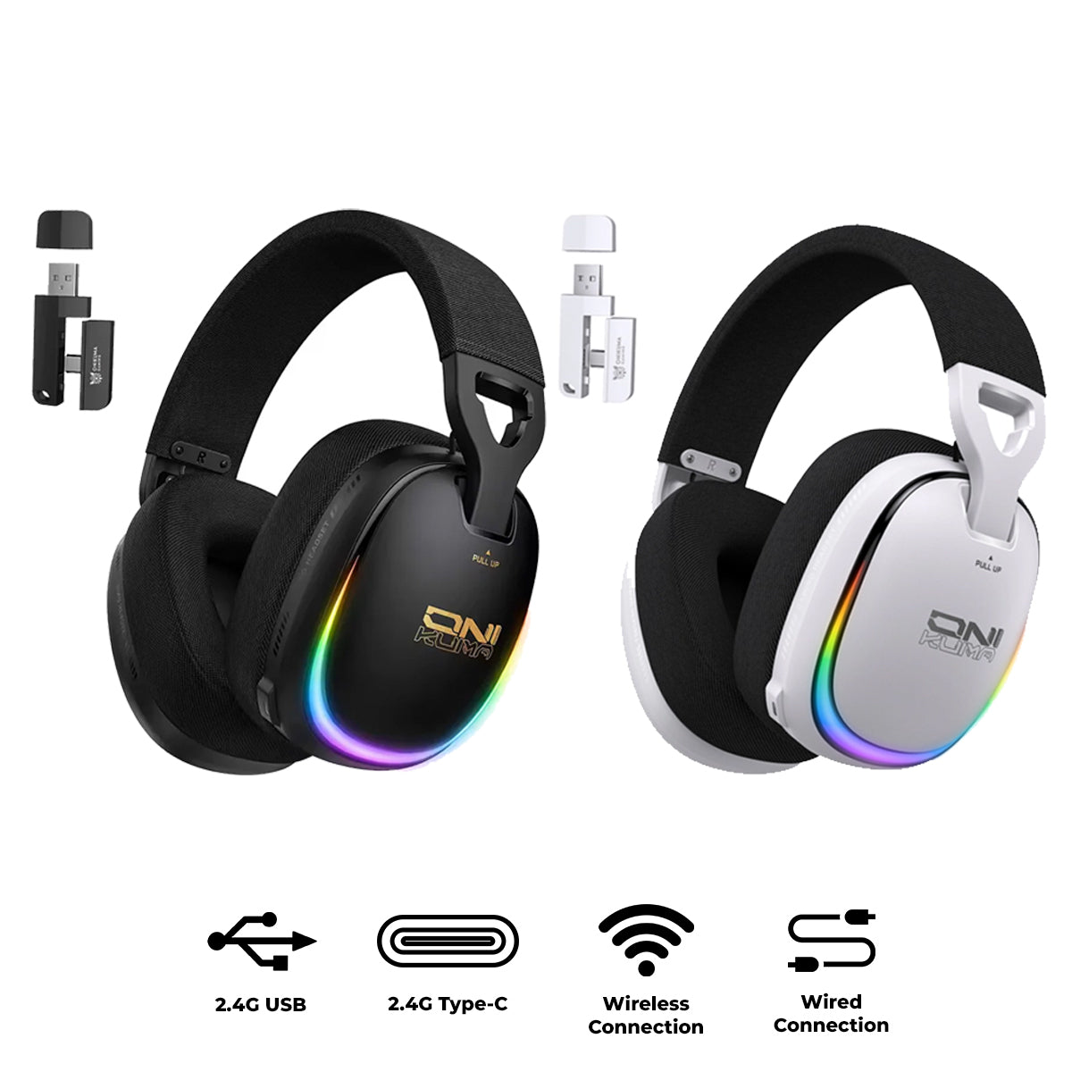 Onikuma GT805 4-Mode RGB Gaming Headset (Black, White)