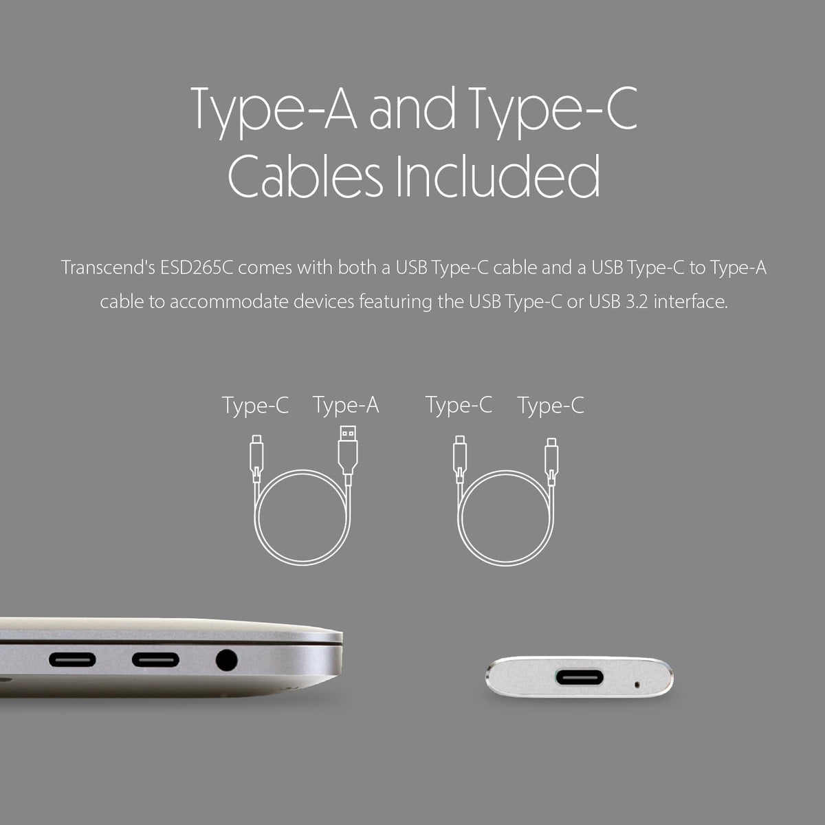 Transcend ESD265C Dual USB 10Gbps Read up to 1050MB/s Type-C Portable SSD | DataBlitz