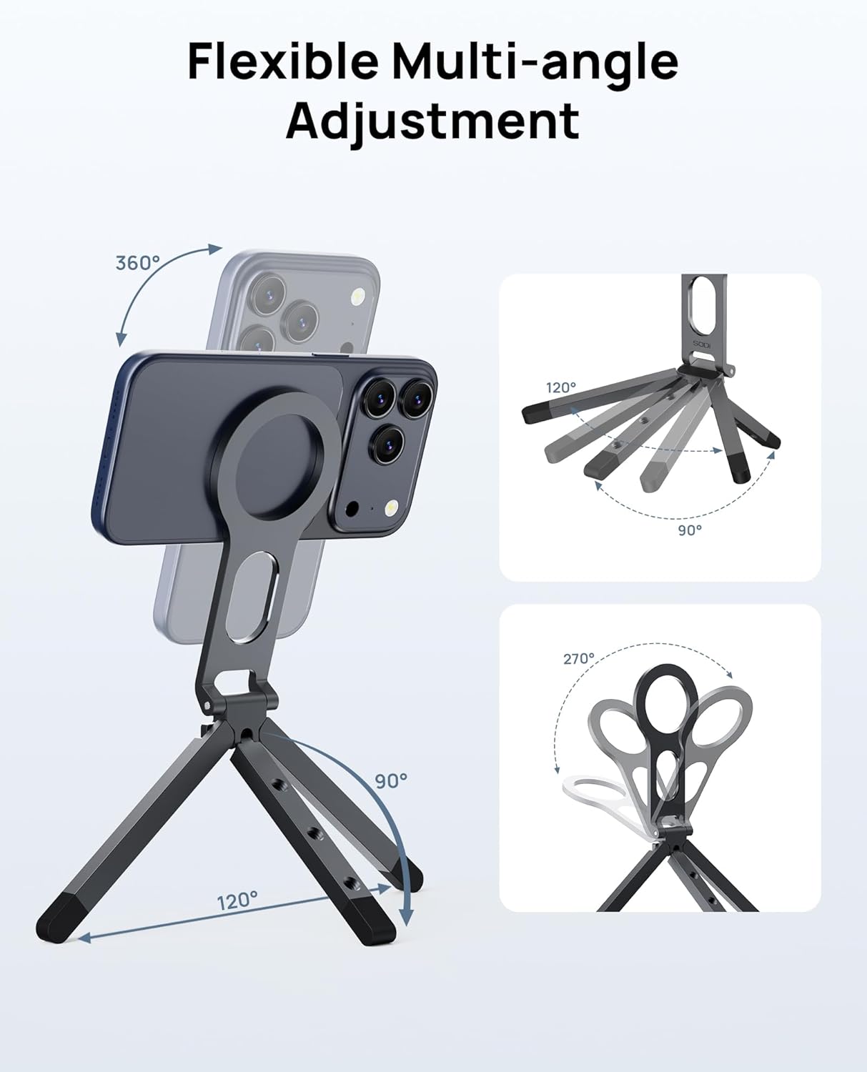 SODI ST05 Magnetic Tripod Adjustable Phone Holder (Black)