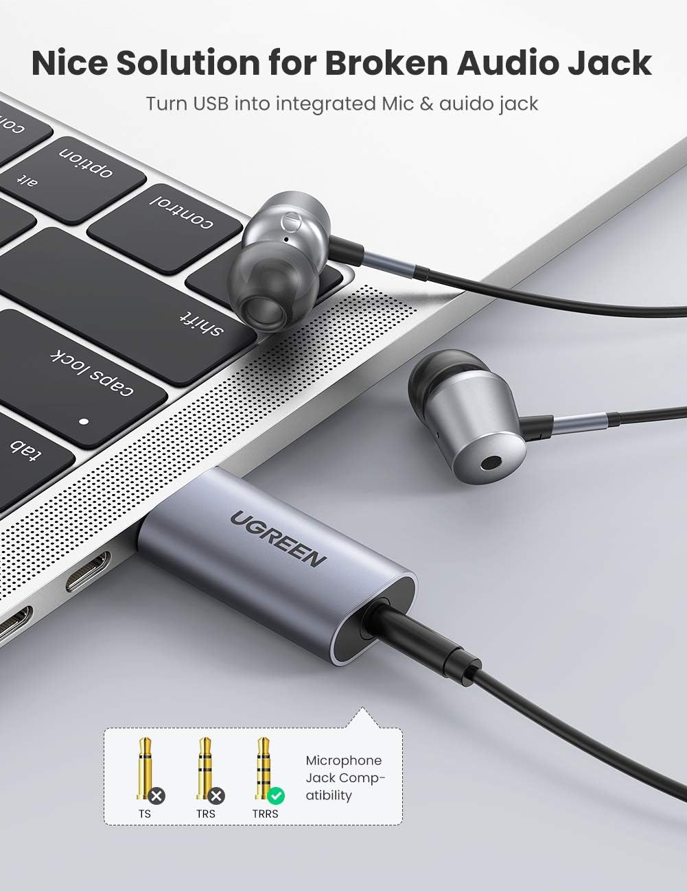 UGreen USB-A To 3.5mm External Stereo Sound Adapter (Gray) (CM383/80864)