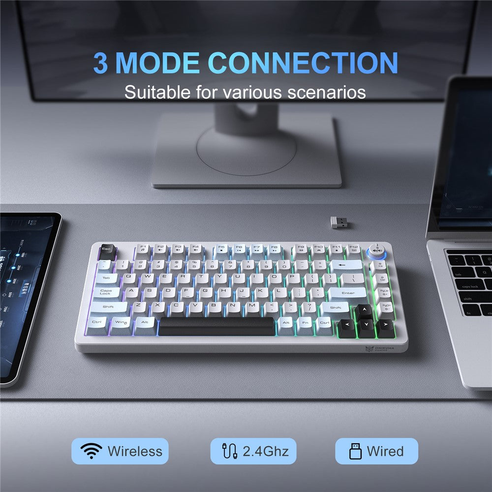 Onikuma MT501 81 Keys RGB Tri-Mode Membrane Keyboard (White)