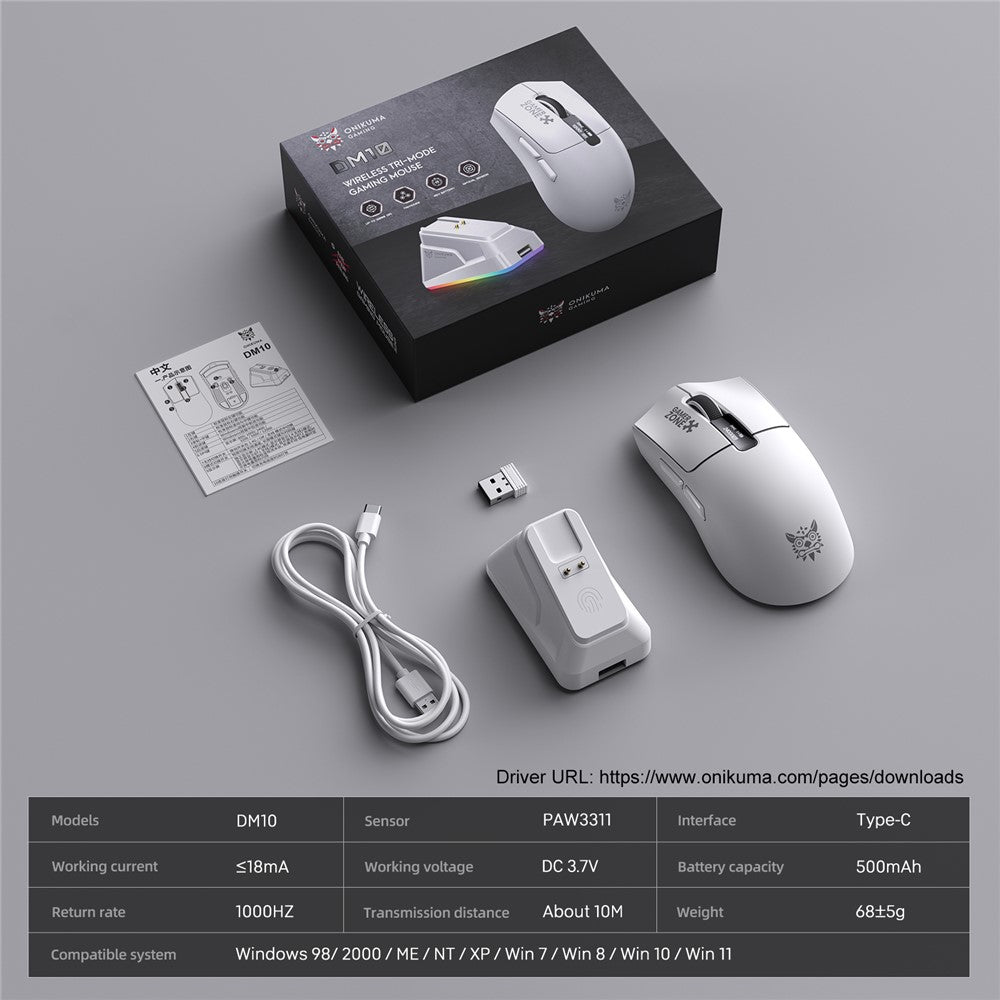 Onikuma DM10 Tri-Mode RGB Wireless Gaming Mouse