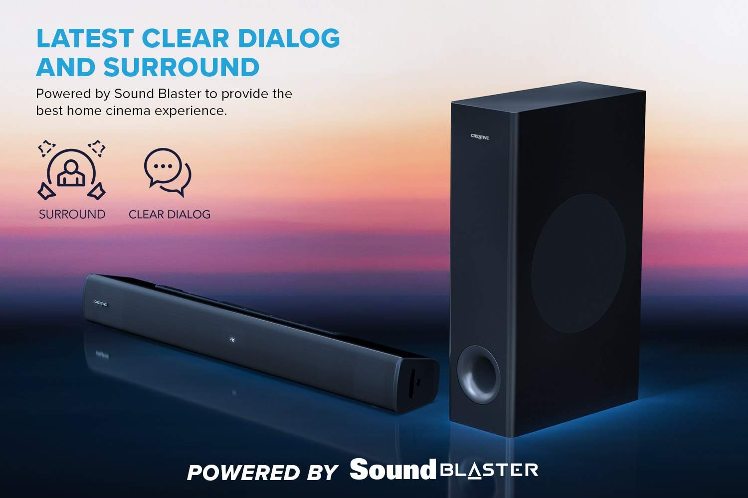 Creative Stage V2 2.1 Soundbar & Subwoofer with Clear Dialog & Surround by Sound Blaster for TV & Desktop Monitor (Black)