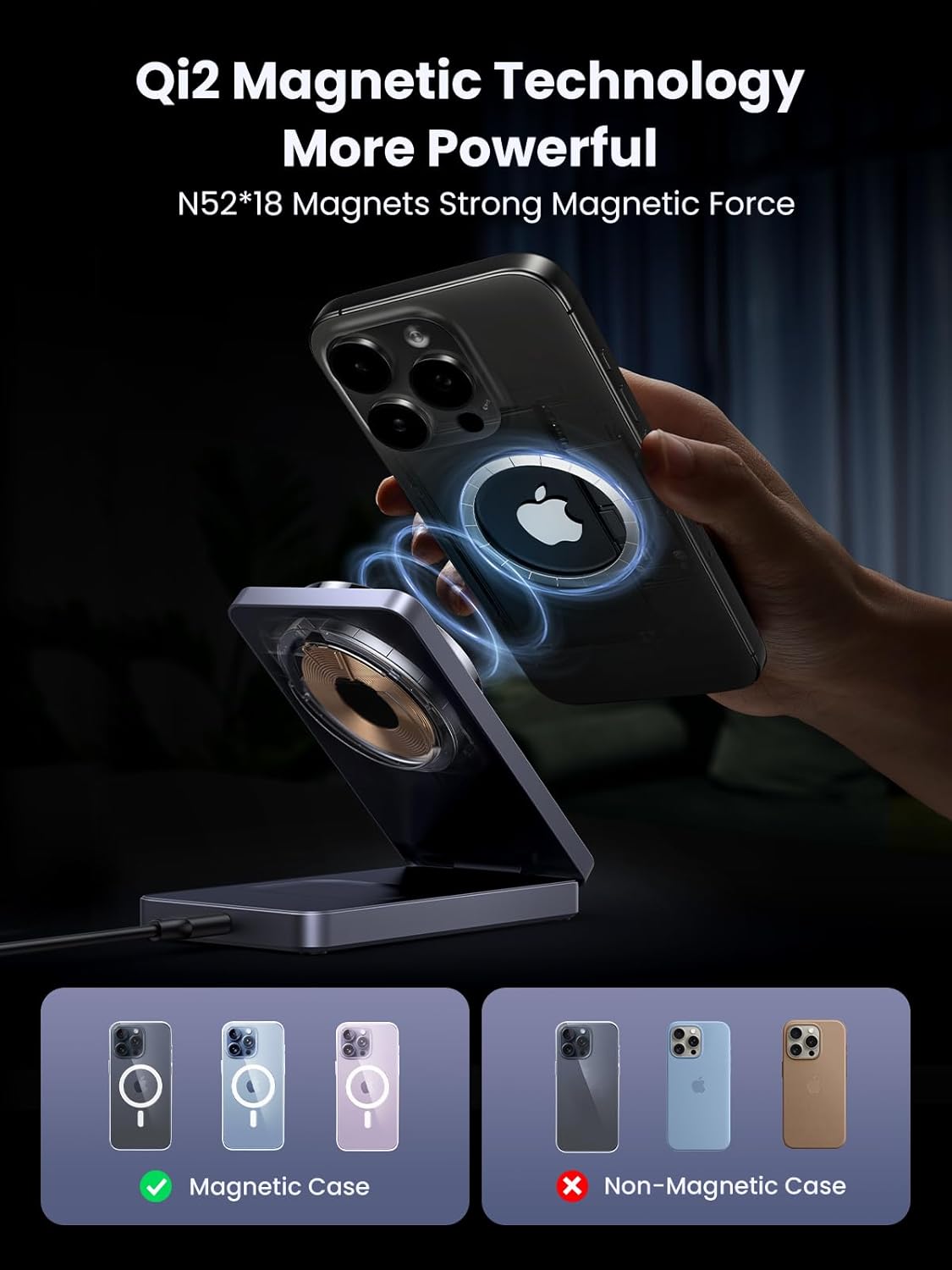 Ugreen 2-in-1 Qi2 Wireless Foldable Charger for IPhone & AirPods 