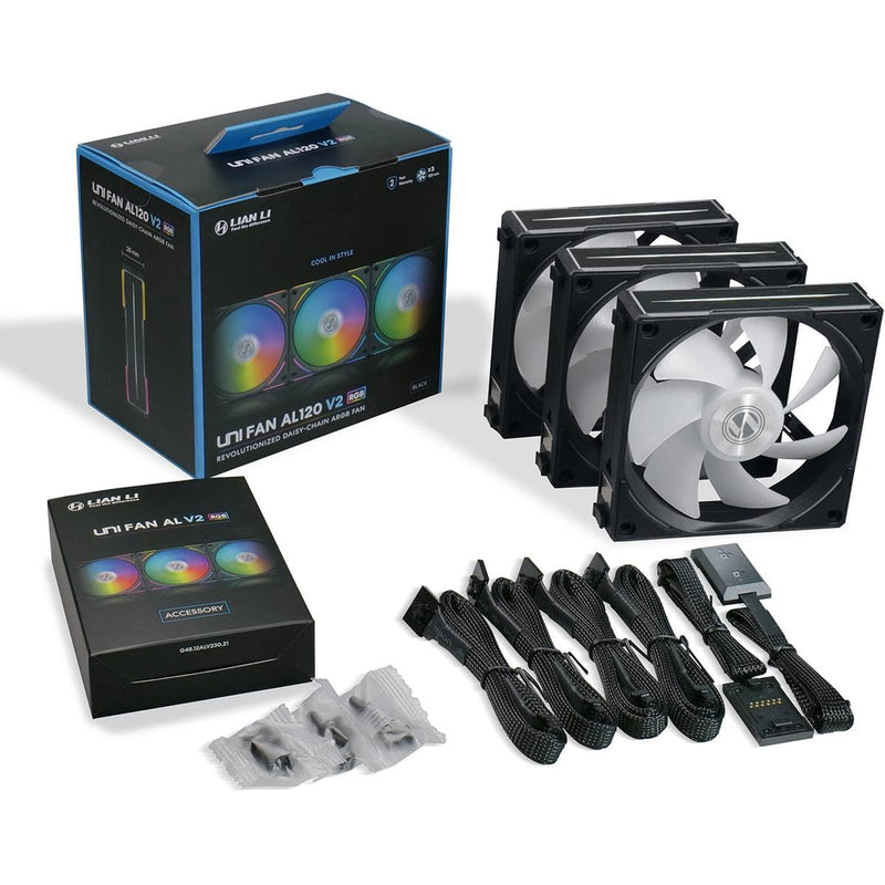Lian Li Uni Fan AL120 V2 RGB 120mm Revolutionized Daisy-Chain ARGB Triple Fan (Black) (UF-AL120V2-3B)