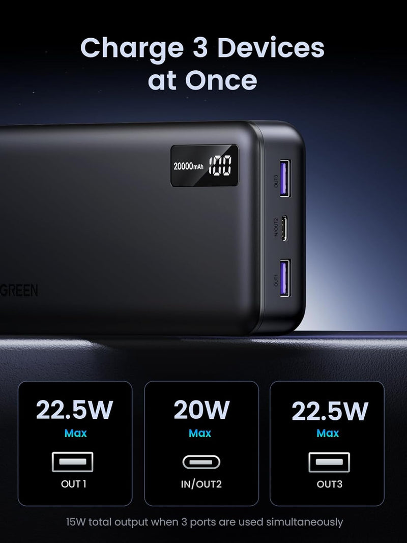 UGreen 20000mAh PD 20W Two-way Fast Charging Power Bank (PB312/25683)