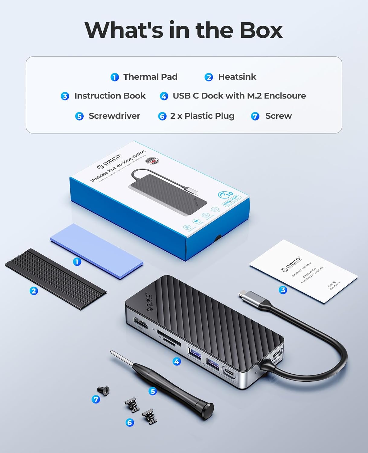 Orico M.2 NVMe/SATA with 8in1 Multi Docking Hub 10Gbps USB-C 3.2 Gen2 PD100W (OM28P-G2) (Black)