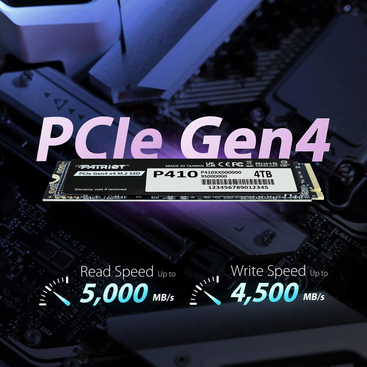 Patriot P410 1TB PCIe Gen4 x4 M.2 2280 SSD with 5000MB/s Read/ 4500MB/s Write (P410P1TBM28H)
