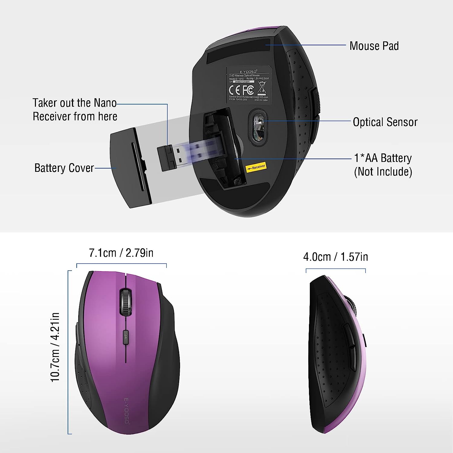 E-Yooso E-1010 Wireless Mouse (Purple)
