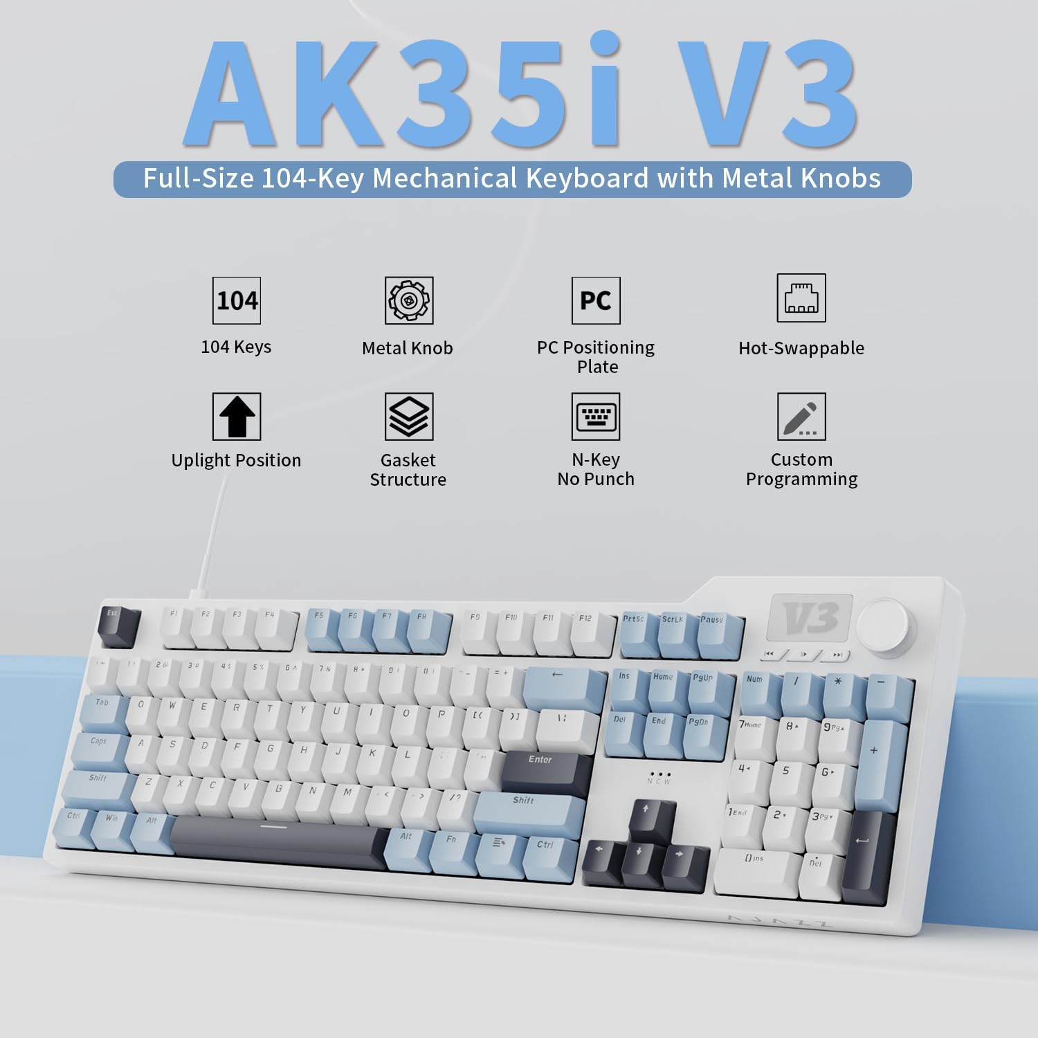 Ajazz AK35I V3 Wired 100% 104-Keys Gasket-mounted Hot Swappable Mechan