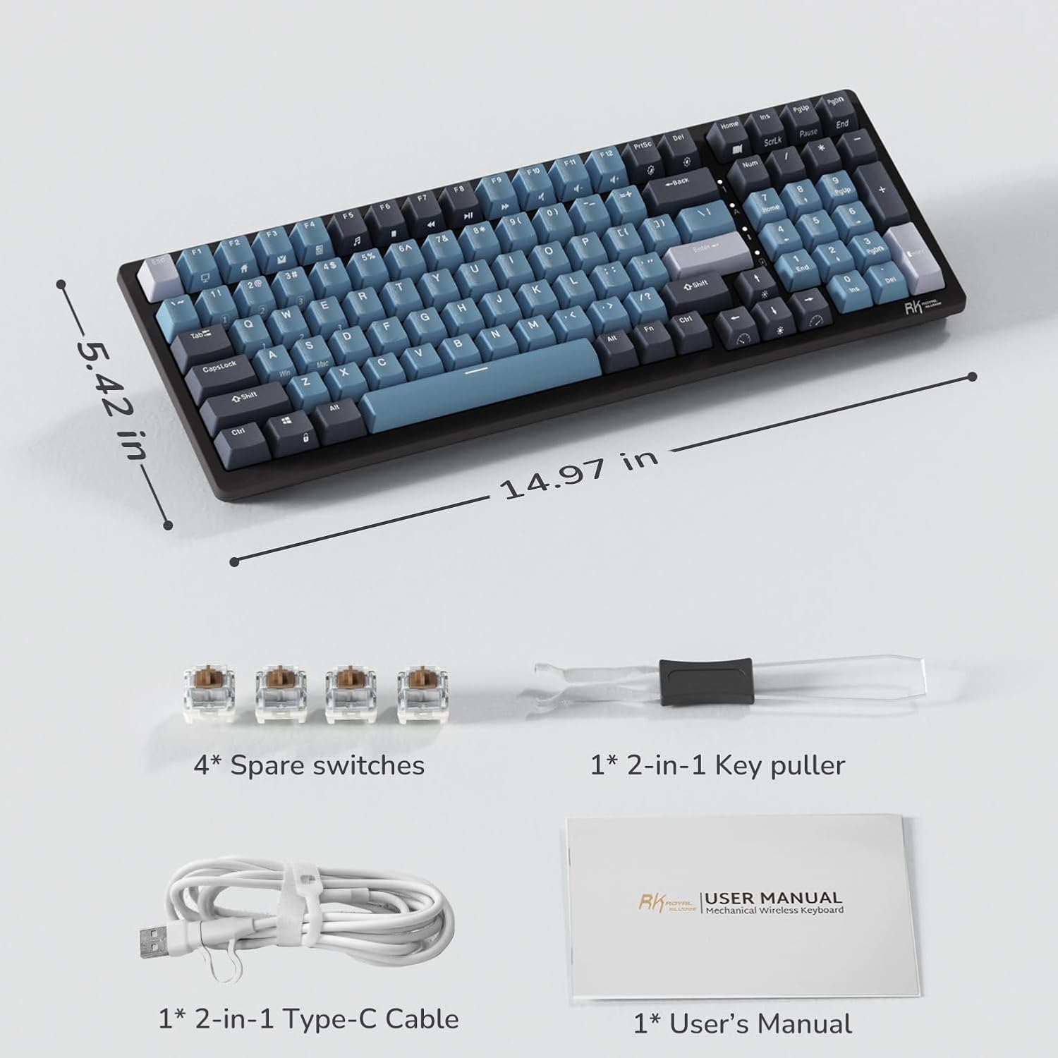 Royal Kludge RK98 Tri-Mode RGB Mechanical Keyboard Indigo