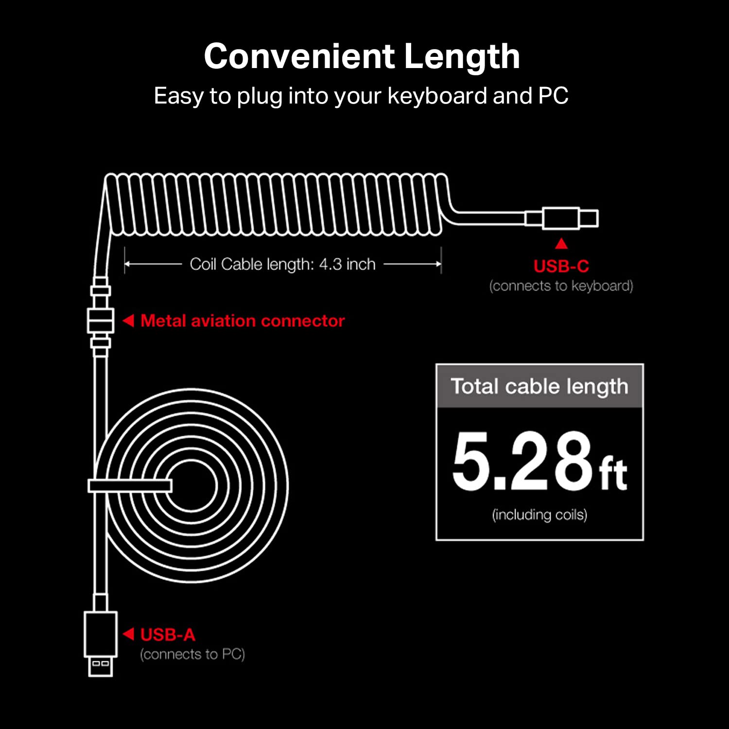 Redragon A115 Coiled USB-C Cable For Gaming Keyboard (White)
