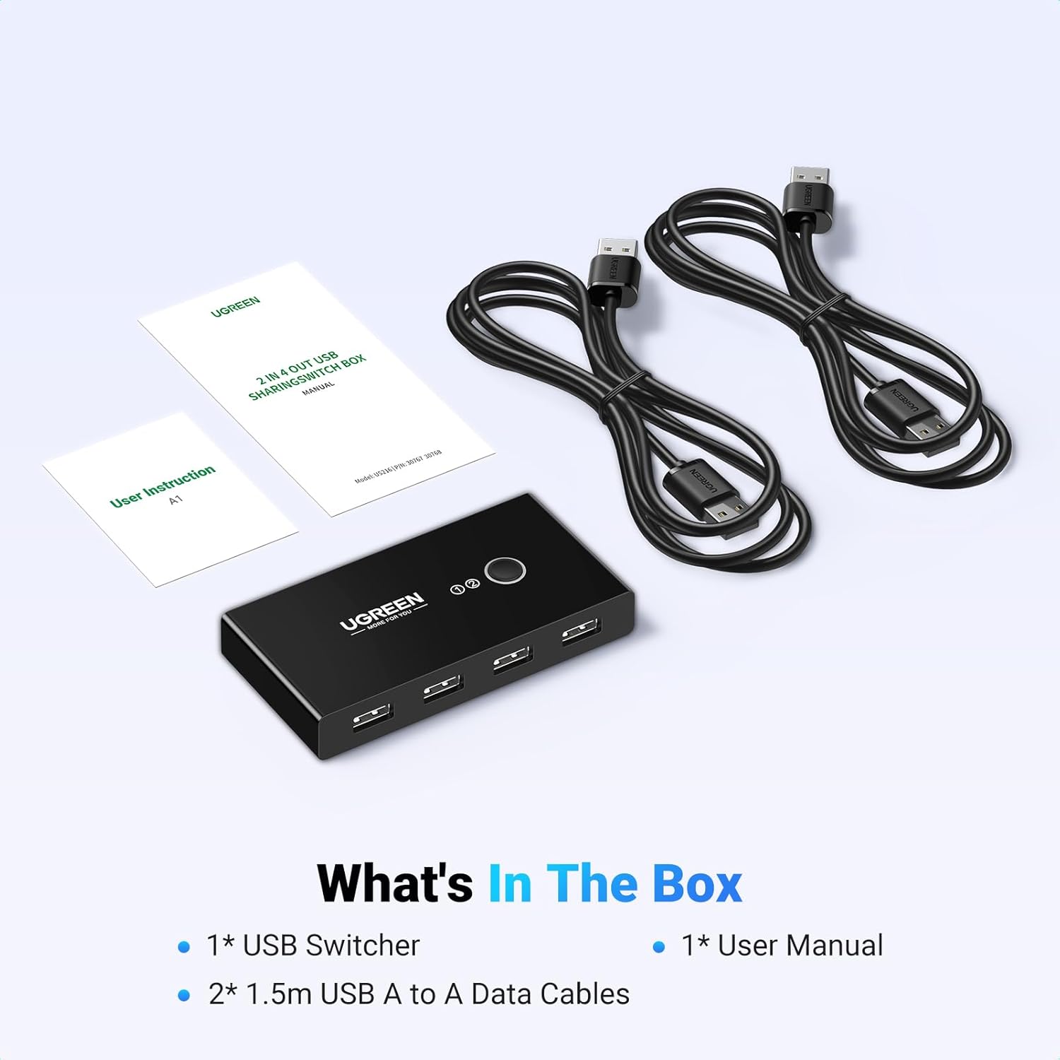 Ugreen 2-in-4 Out USB 2.0 Sharing Switch Box (Black) (US216/30767)