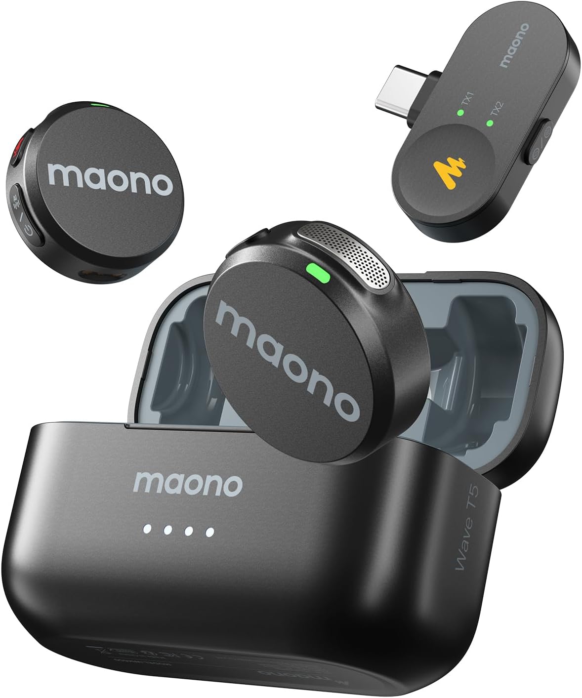 Maono Wave T5 WM650 PC2 AI Wireless Lavalier Microphone for Type-C /iPhone 15/16
