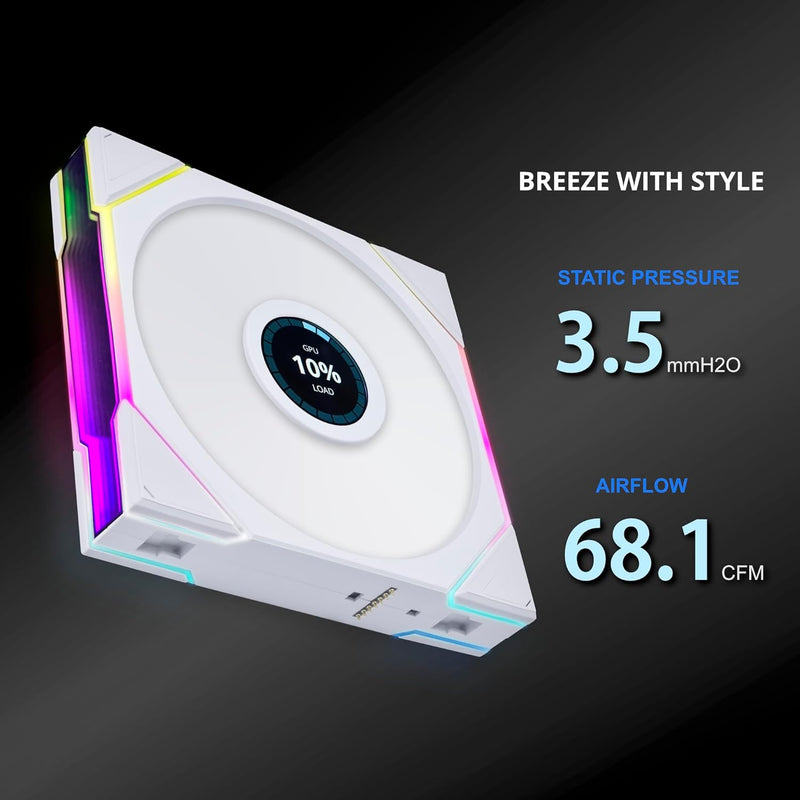 Lian Li Uni Fan TL Wireless LCD 120mm Reverse Blade Revolutionary ARGB Triple Fan (Black, White)