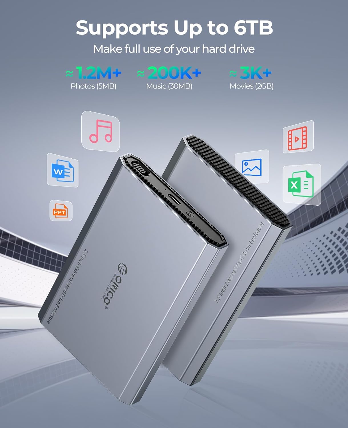 Orico 2.5" Aluminum Alloy Type-C Gen1 External Case External Hard Drive Enclosure (DD25-C3) (Grey)