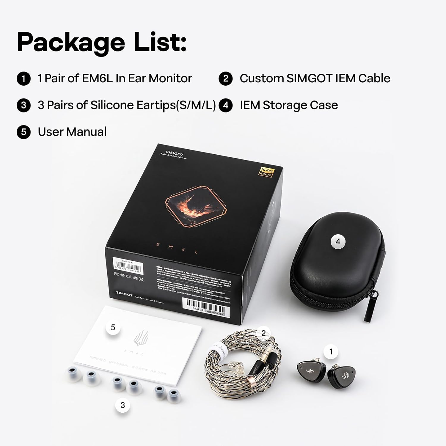 SIMGOT EM6L 1DD + 4BA Hybrid Driver, Detachable OFC Silver-Plated