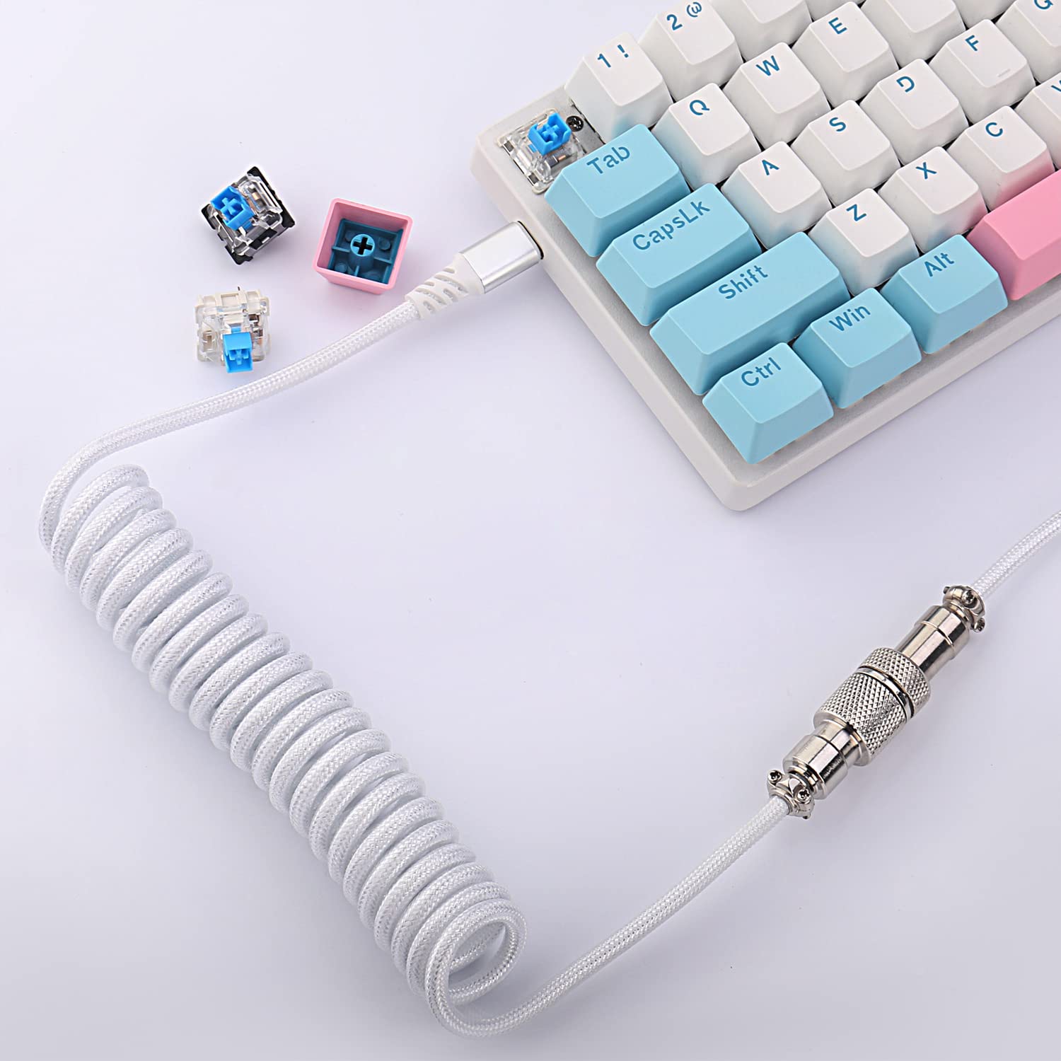 Redragon A115 Coiled USB-C Cable For Gaming Keyboard (White)