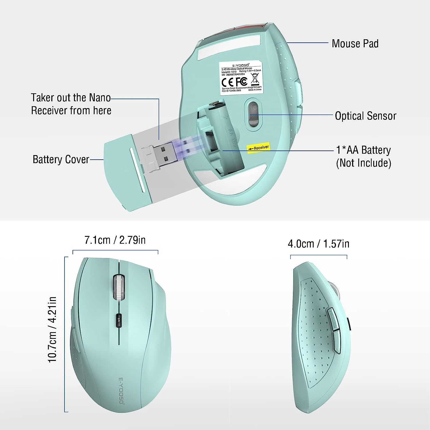 E-Yooso E-1010 Wireless Mouse (Sky Blue)