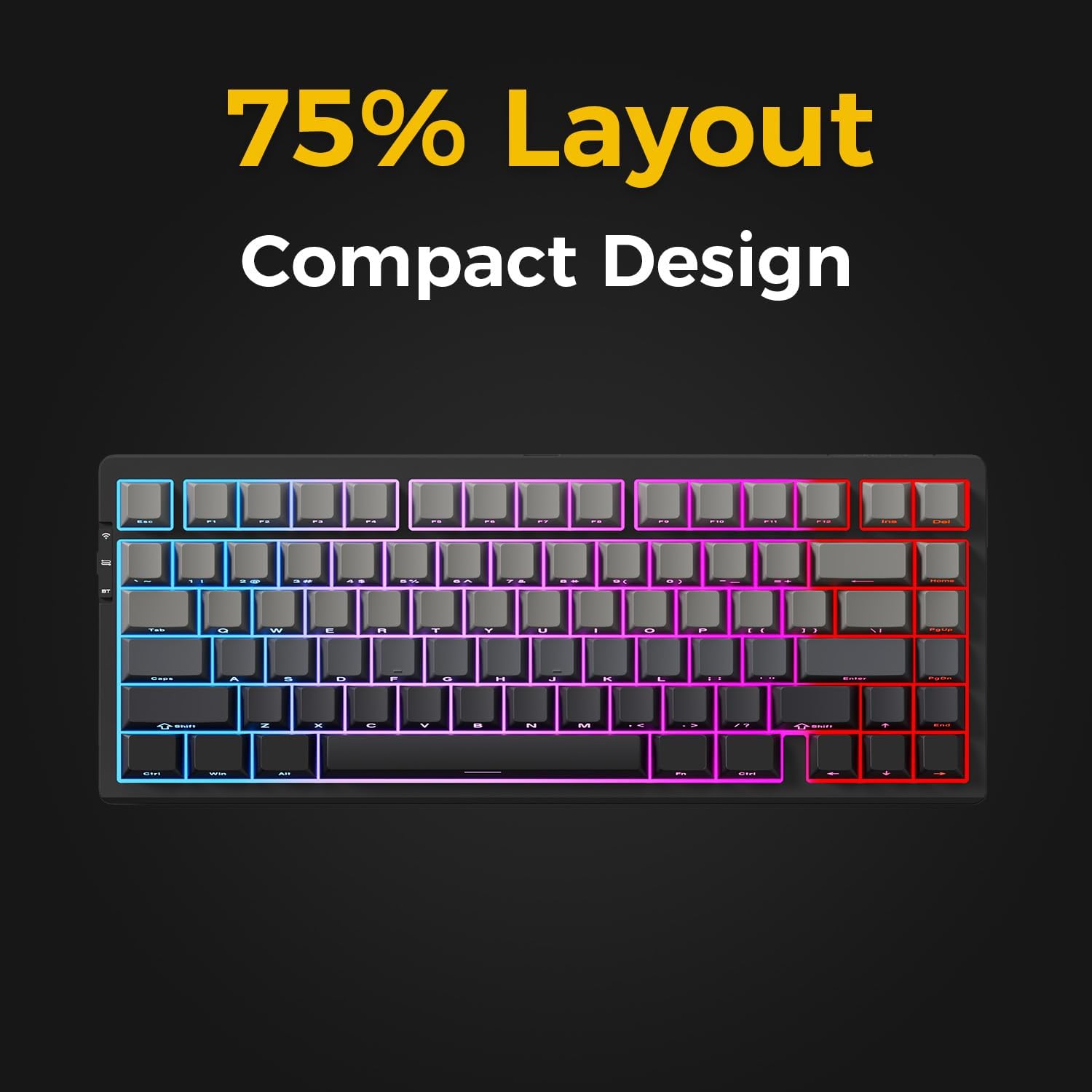 Mchose G75 Pro RGB Tri-Mode Hot-Swappable Mechanical Keyboard (Black) (Cabbage Tofu Switch)
