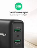 UGreen Dual USB-A QC 3.0 36W Fast Charger (Black) (CD161/70151)