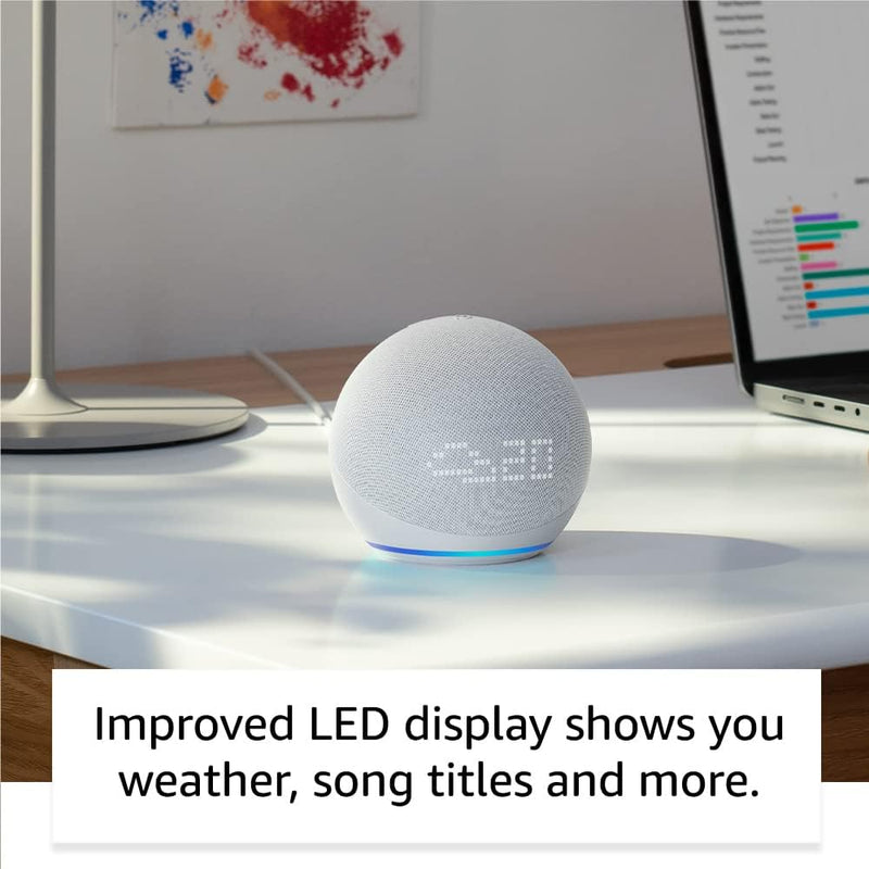Echo Dot 5th Gen Smart Speaker With Clock & Alexa (Glacier Whit