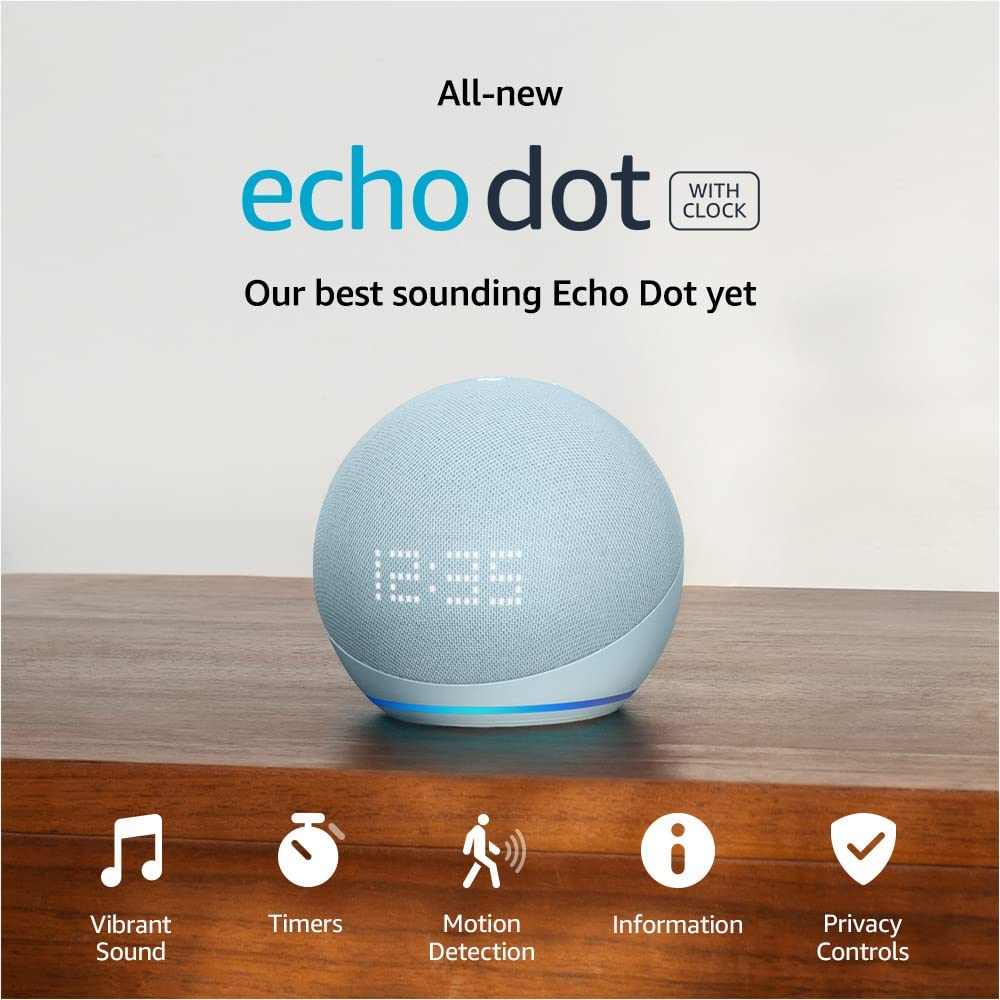 Amazon Echo Dot 5th Gen Smart Speaker With Clock & Alexa (Cloud Blue)