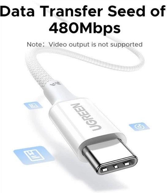 Ugreen USB-C to USB-C 5A/100W PD Fast Charging Braided Cable - 2m (White) (L502/35221)