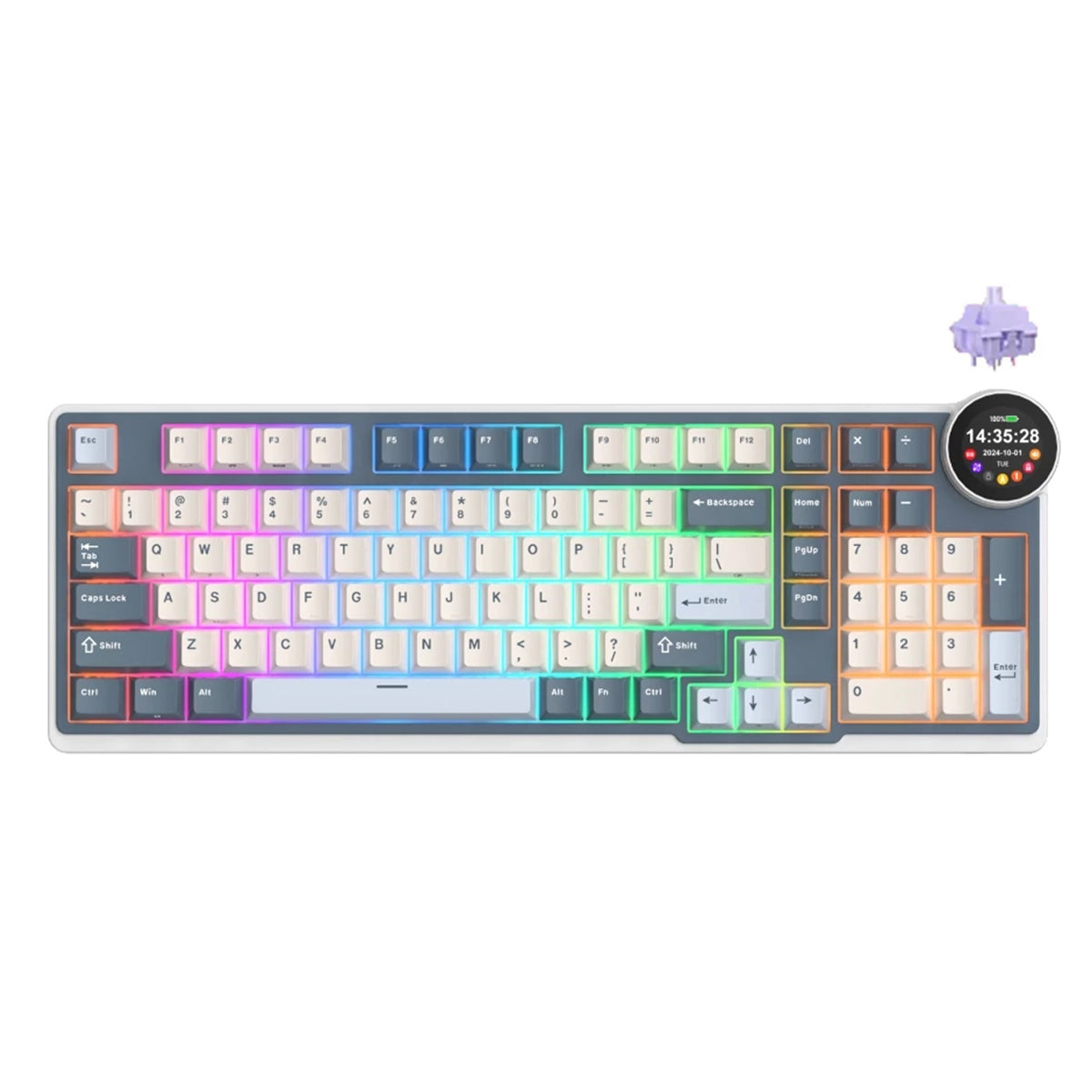 Royal Kludge RK-N99 Tri-Mode RGB 98 Keys Hot Swappable Mechanical Keyboard Moon (Cream Switch, Beige Switch, Violet Switch)