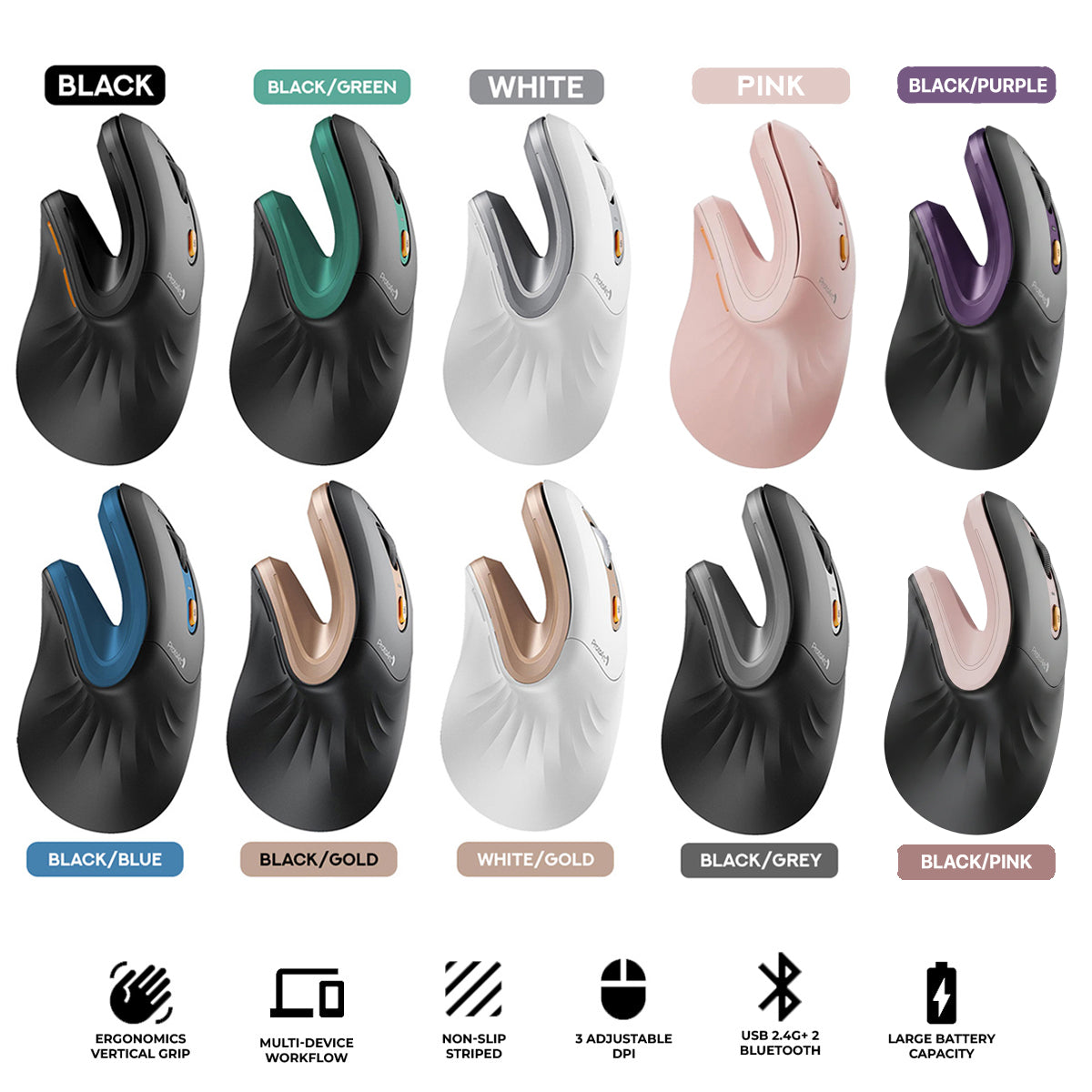 ProtoArc EM11 NL Rechargeable Multi-Device Ergonomic Vertical Mouse
