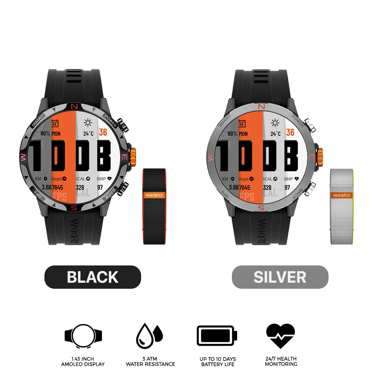 Weofly Conquer 2 Smartwatch (Black, Silver)
