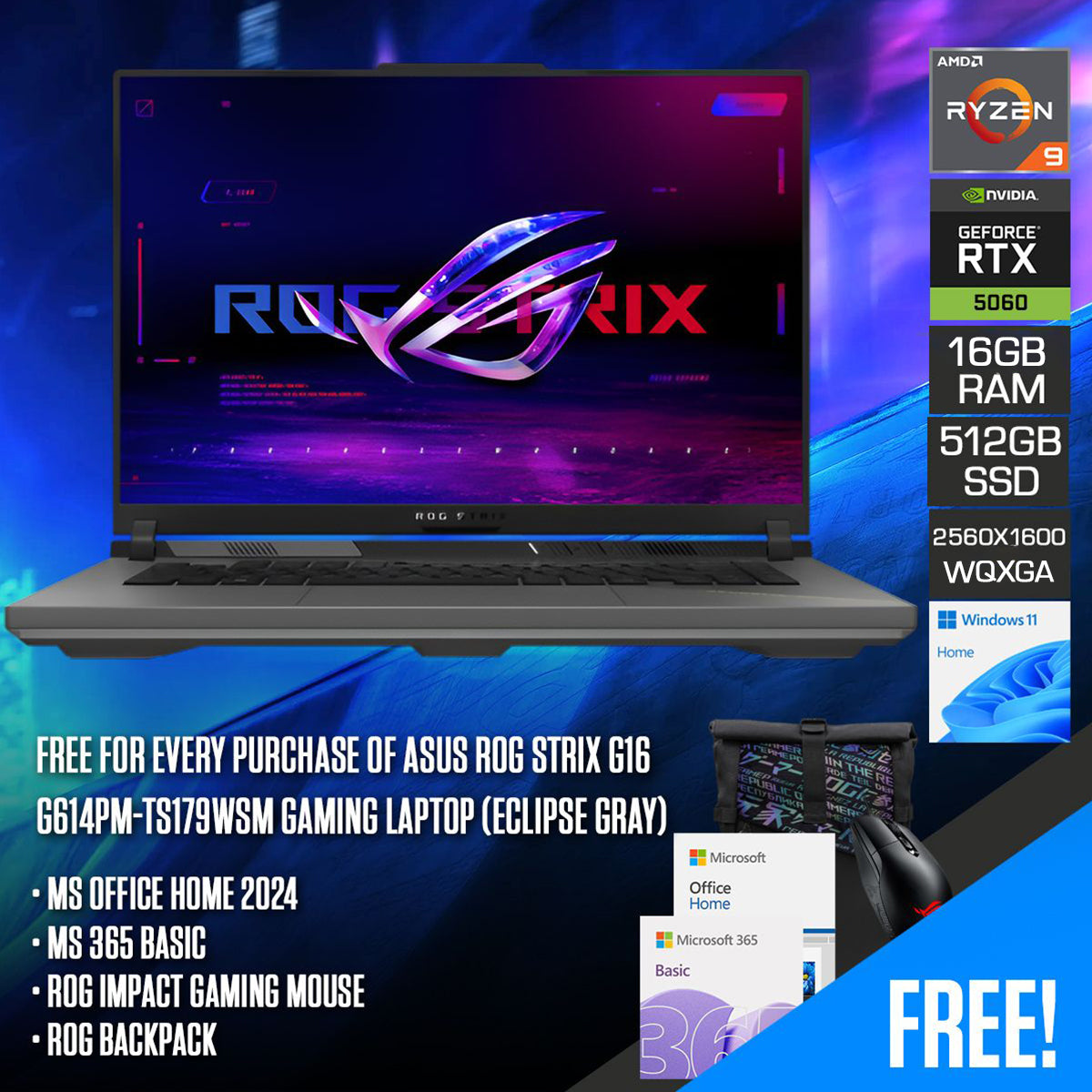 ASUS ROG Strix G16 G614PM-TS179WSM Gaming Laptop (Eclipse Gray) 