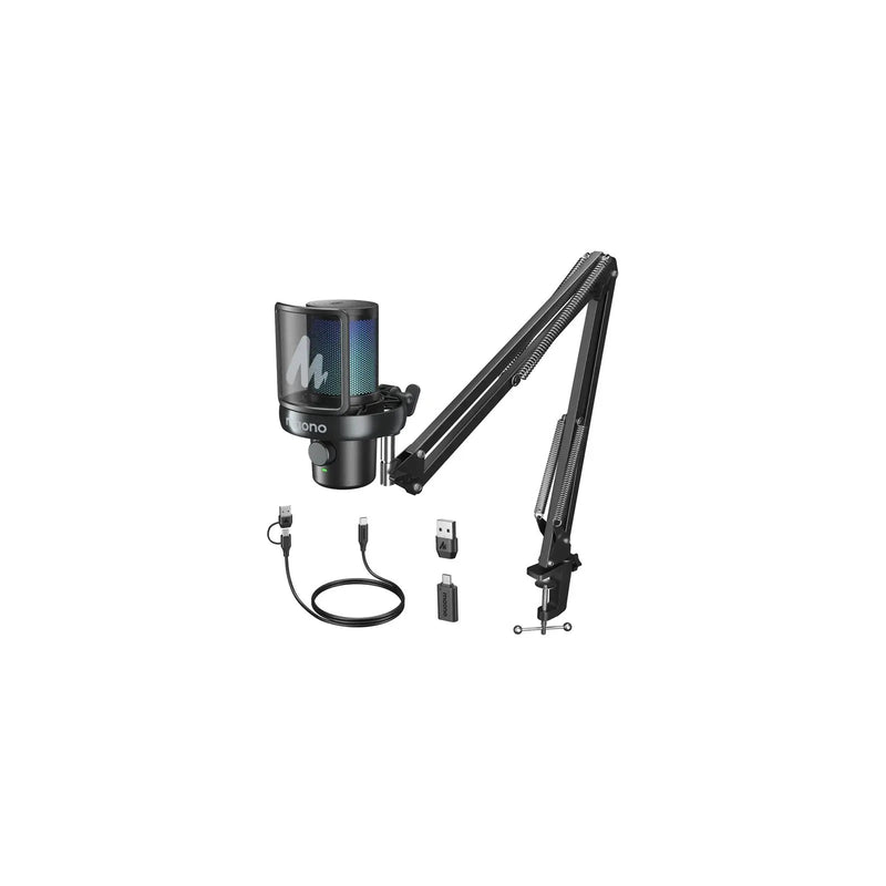 Maono DM40 Pro S Wireless RGB Condenser Gaming Desktop Microphone with Boom Arm 