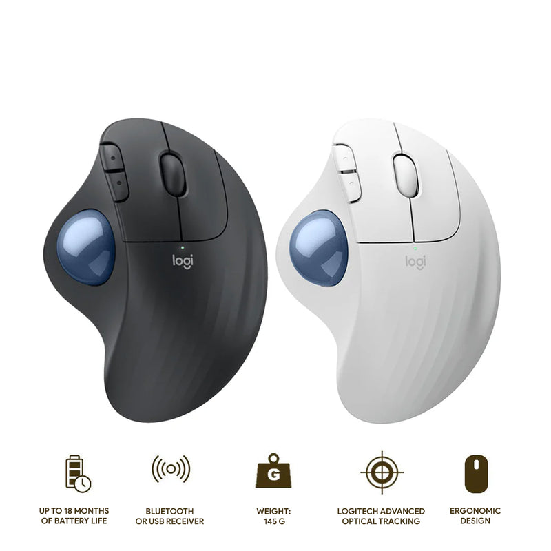 Logitech Ergo M575S Wireless Trackball Mouse (Black, White)