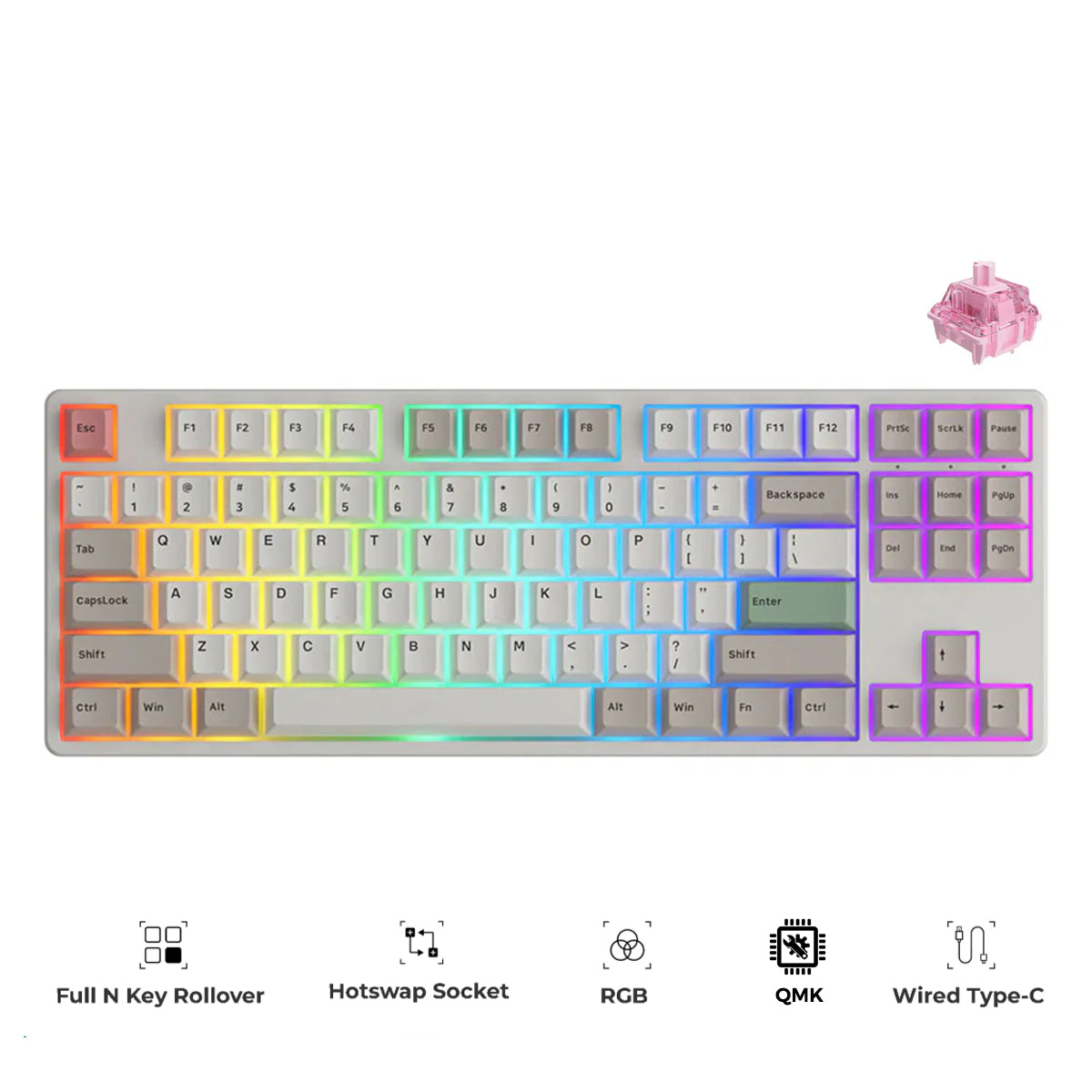 Akko 5087S VIA RGB Hot-Swappable Mechanical Keyboard 9009 (Gateron Pink-Lubed)
