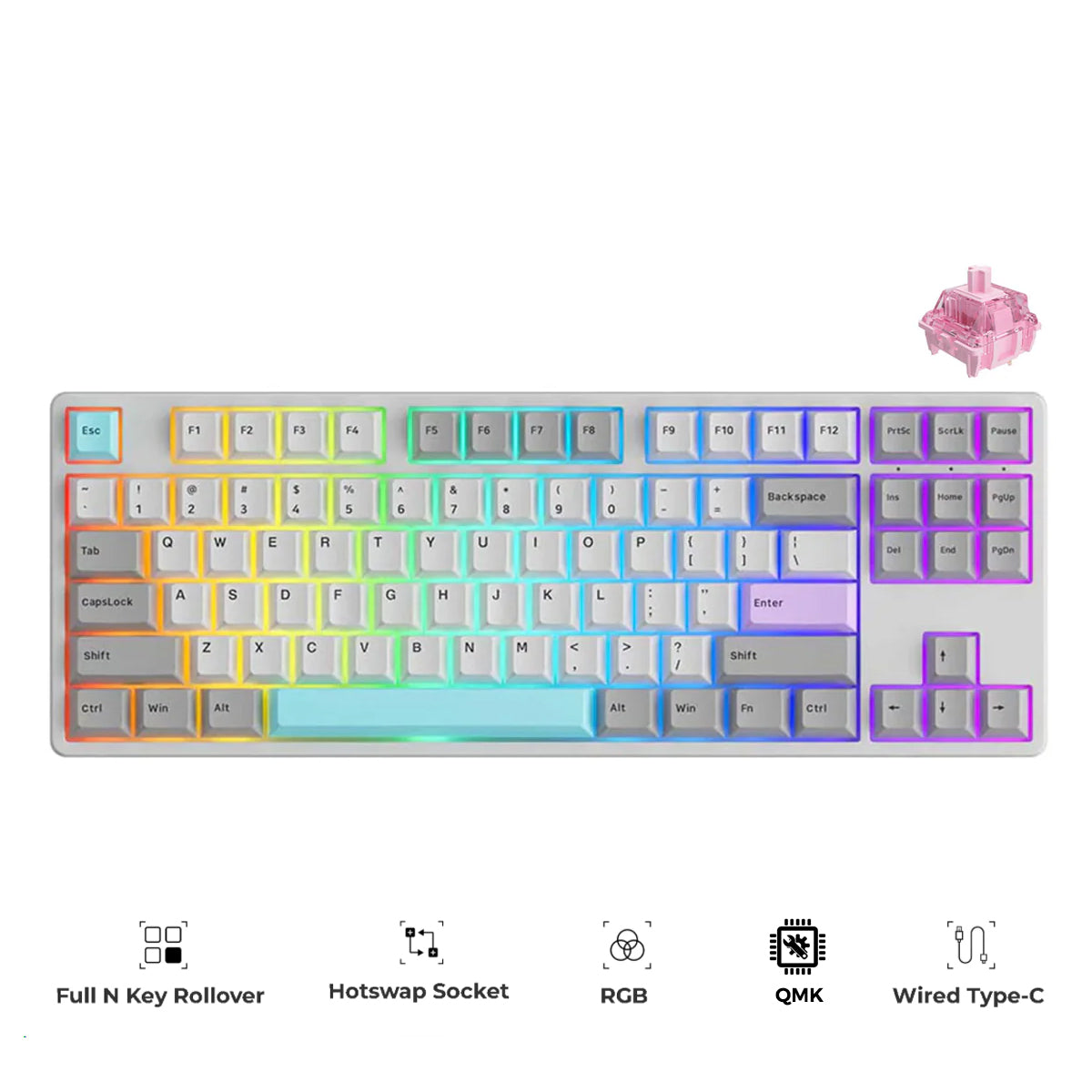 Akko 5087S Via RGB Hot-Swappable Mechanical Keyboard Silent (Gateron Pink-Lubed)
