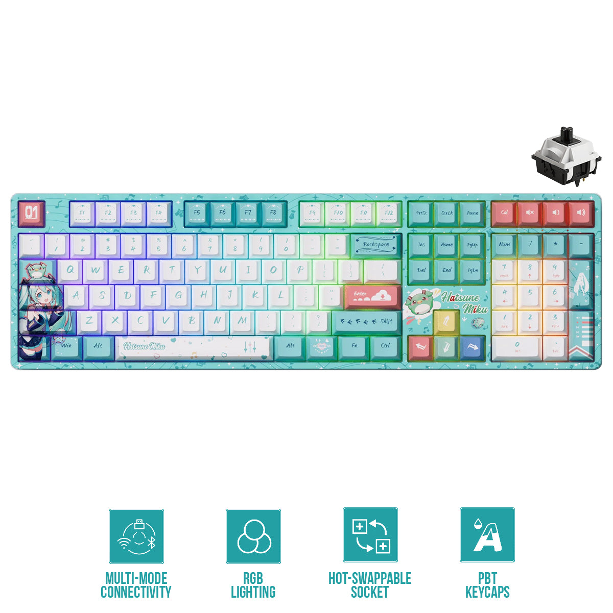 Akko Hatsune Miku 5108B Plus Multi-Mode RGB Hot-Swappable Mechanical Keyboard (Akko V3 Piano Pro Switch)