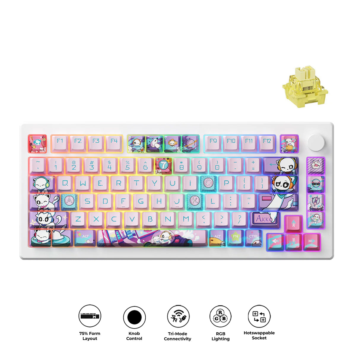 Akko 7th Anniversary MOD 007B HE PC Tri-Mode RGB Mechanical Keyboard (Akko Cream Yellow Magnetic Switch)