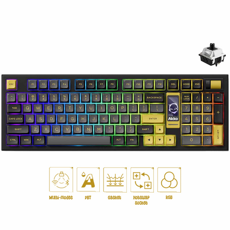 Akko 5098B Black & Gold Multi-Mode RGB Hot-Swappable Mechanical Keyboard with 1.47" LCD Screen (Akko V3 Piano Pro Switch)