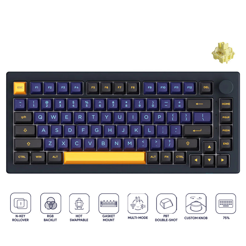 Akko Horizon 5075B Plus Multi-Mode RGB Hot-Swappable Mechanical Keyboard (Akko V3 Cream Yellow Pro)