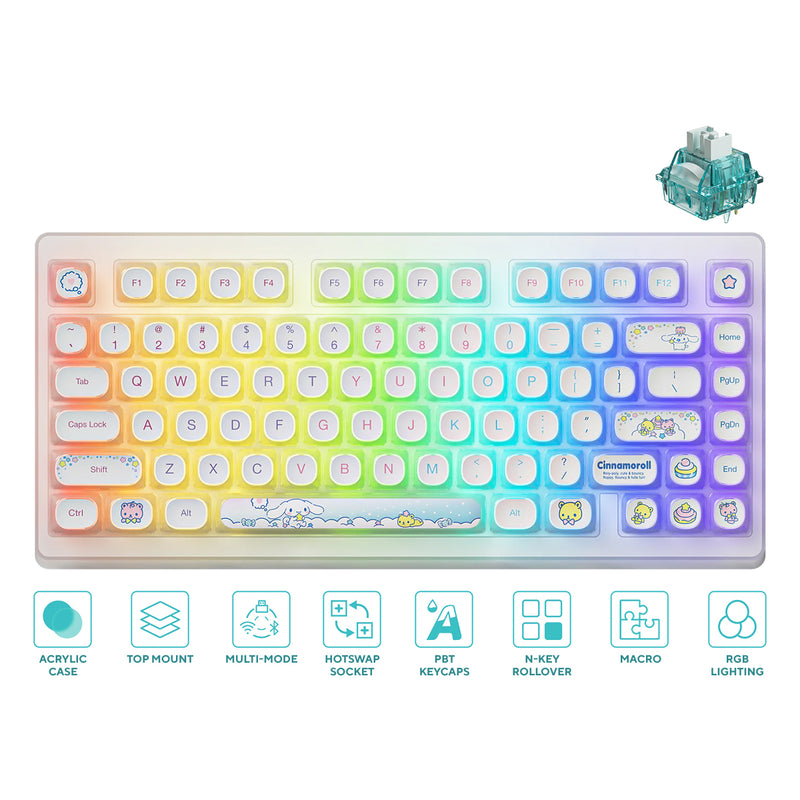 Akko Cinnamoroll ACR TOP 75B Acrylic Case Multi-Mode RGB Hot-Swappable Mechanical Keyboard (Pudding PBT Keycaps) (Akko Creamy Cyan Switch)