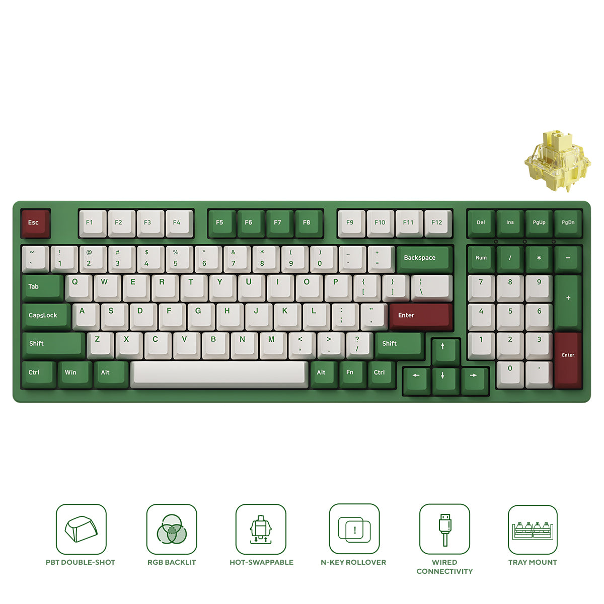 Akko Matcha Red Bean 3098S Wired RGB Hot-Swappable Mechanical Keyboard (Akko V3 Cream Yellow Pro Switch)