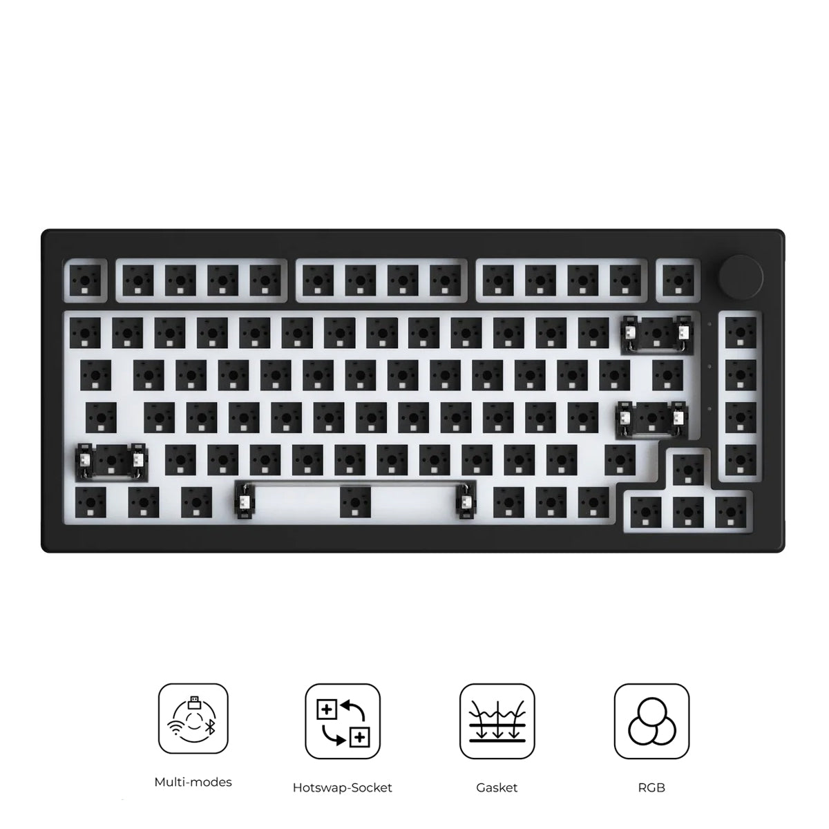 Akko 5075B VIA Barebone DIY Kit Multi-Mode RGB Hot-Swappable Mechanical Keyboard (Dark Night)