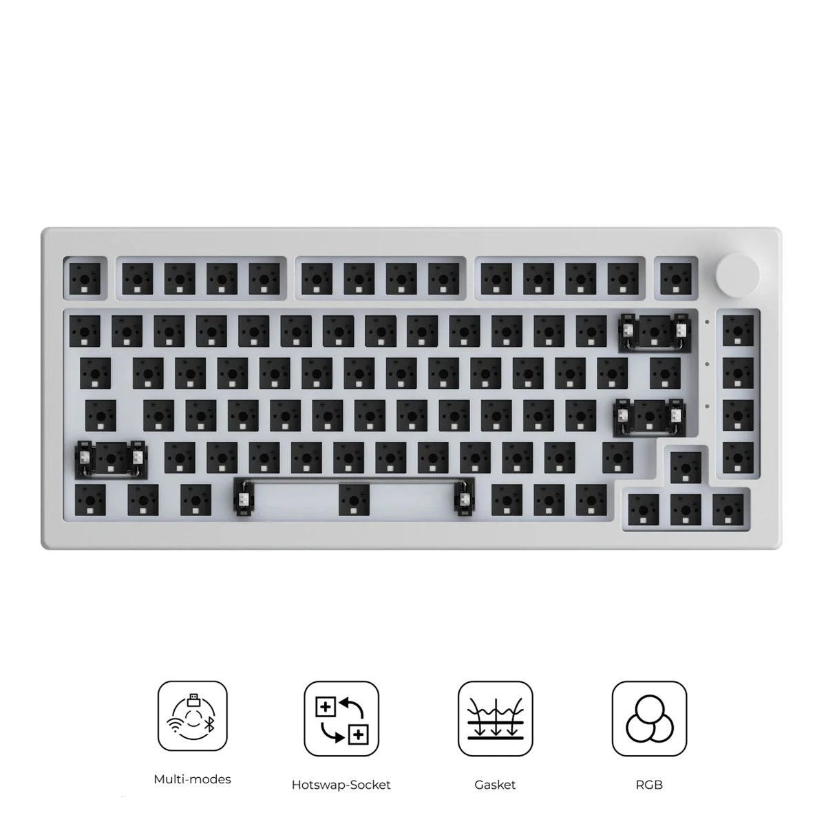 Akko 5075B VIA Barebone DIY Kit Multi-Mode RGB Hot-Swappable Mechanical Keyboard (Moonlight White)